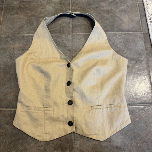 NWT Halter Vest Crop Top Gap Linen Cotton Beige Festival Western Women sz Medium - Picture 2 of 10